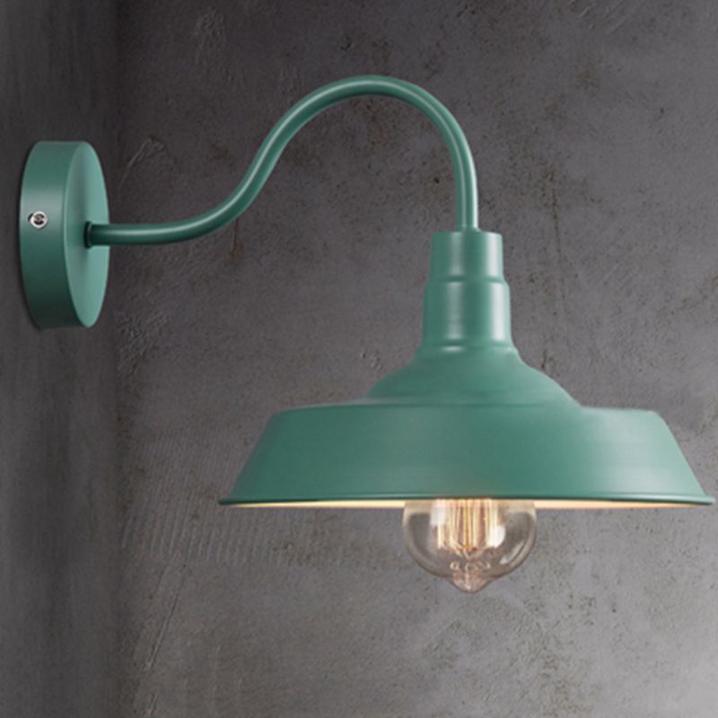 Industrial Stylish Barn Wall Sconce Lamp 1 Bulb Metallic Sconce Wall Lighting with Gooseneck Arm in Blue/Pink, 10"/14" Wide