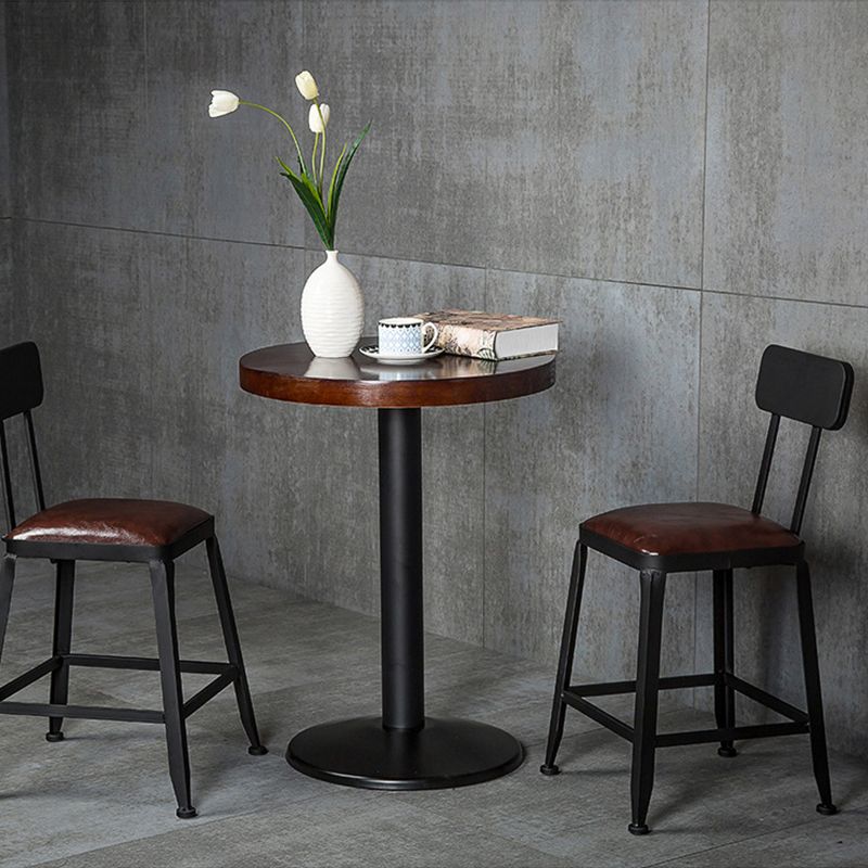 Industrial Armless Counter Stool Iron Bar Stool with Leather Cushion and Footrest