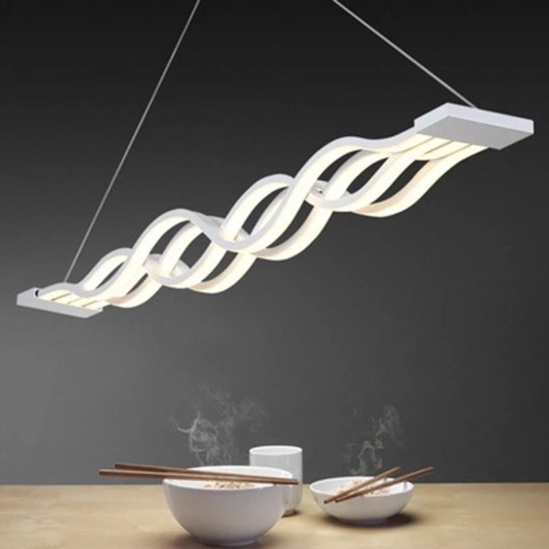 Contemporary Style Waves Ceiling Pendant Light Acrylic Dinning Room LED Hanging Light in White