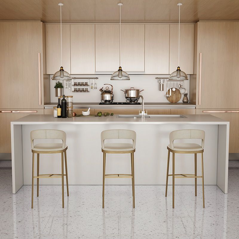 Armless Modern Counter Stool Faux Leather and Metal Counter Bar Stool