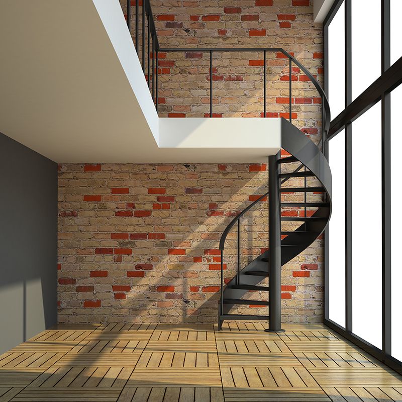 Yellow-Brown Modern Mural Large Spiral Stair and Brick Pattern Wall Decor for Home