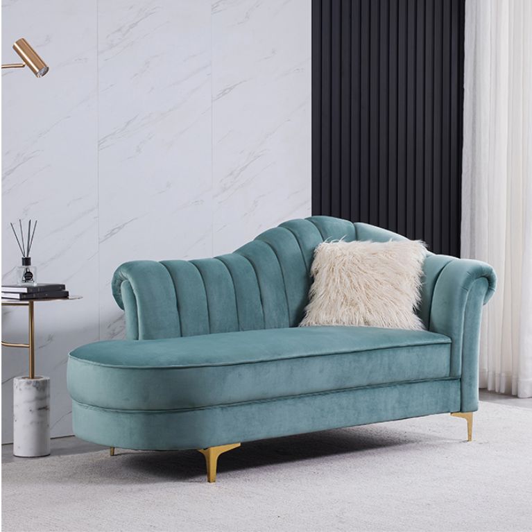 Luxury Style Velvet Chaise Lounge Bedroom Rolled Arms Chaise
