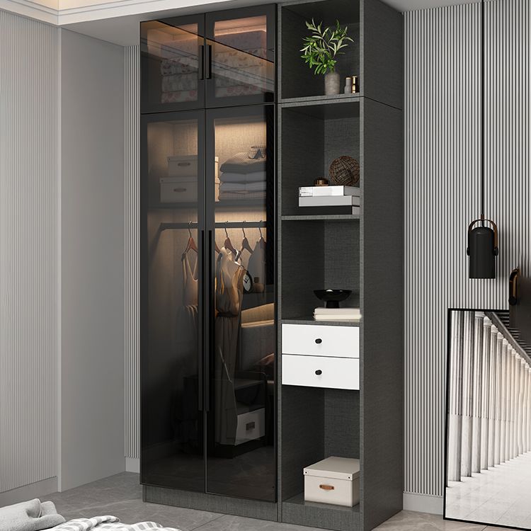 Contemporary Glass Wardrobe Soft Close Door Wardrobe Closet for Bedroom