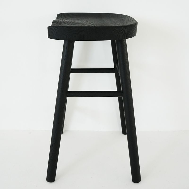 Contemporary Black Ash Solid Wood Armless Bar Stool with Footrest
