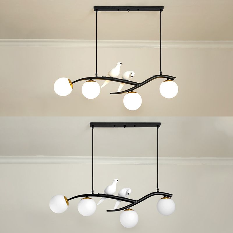 Glass Globe Island Light in Modern Luxury Style Lacquered Iron Pendant Light for Dining Room