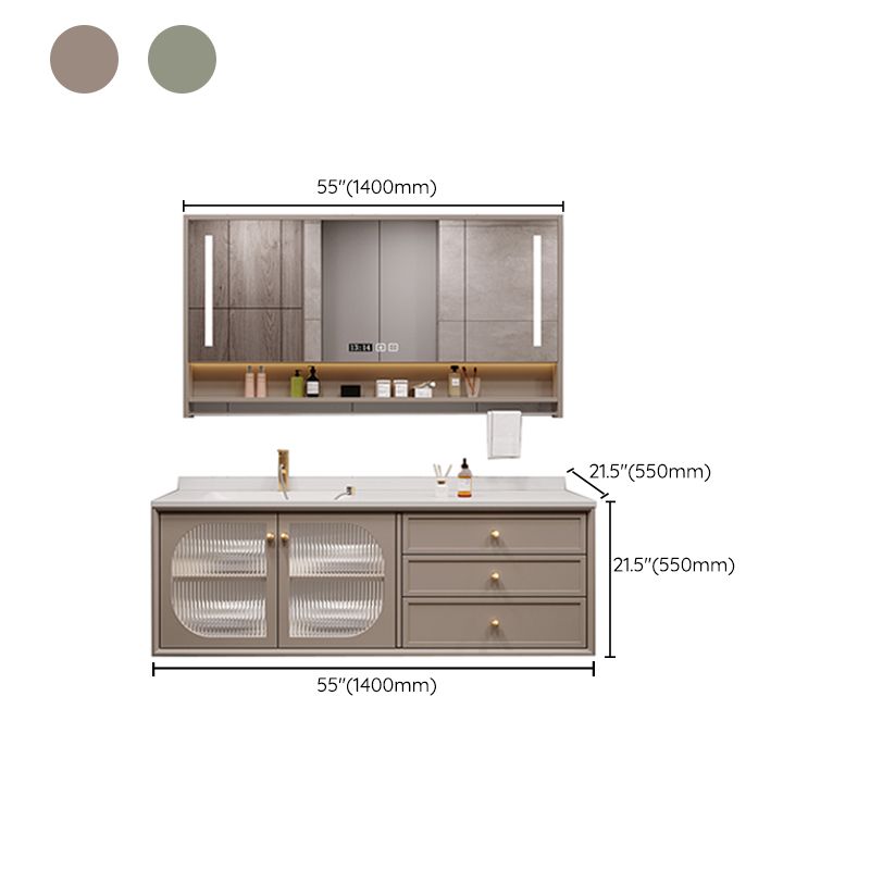Modern Sink Vanity Solid Color Storage Shelves Wall Mount Bathroom Vanity Set