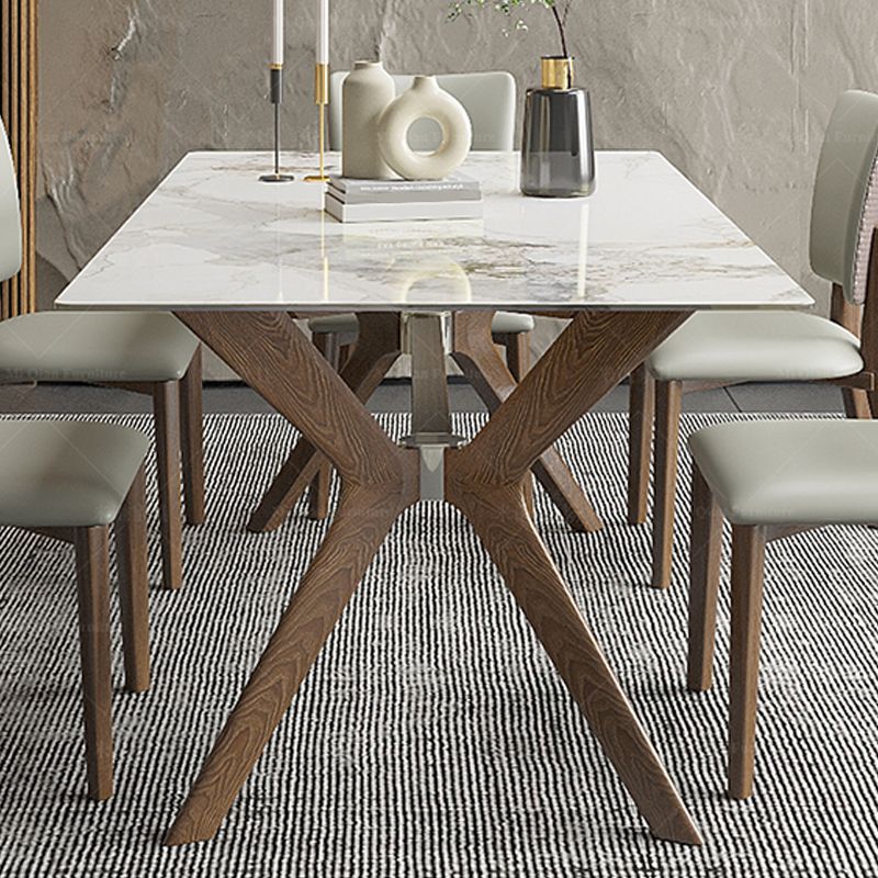 Modern Sintered Stone Top Table Rectangular Table with Wooden Base