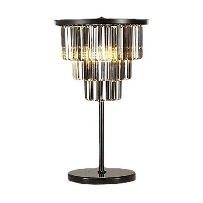 American Style Crystal Table Lamp Black 3 Lights Desk Lamp for Bedroom