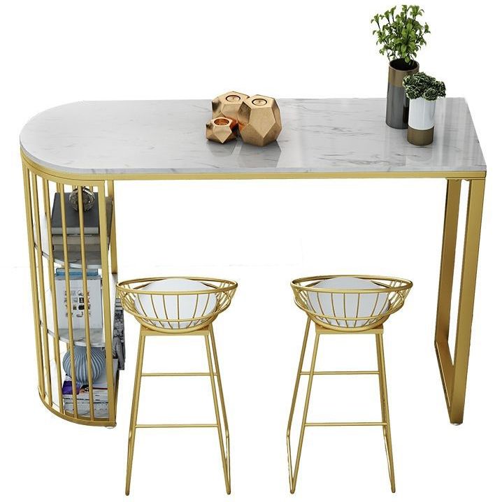 White Stone Bar Dining Table Traditional Luxury Bar Table with Sled Base