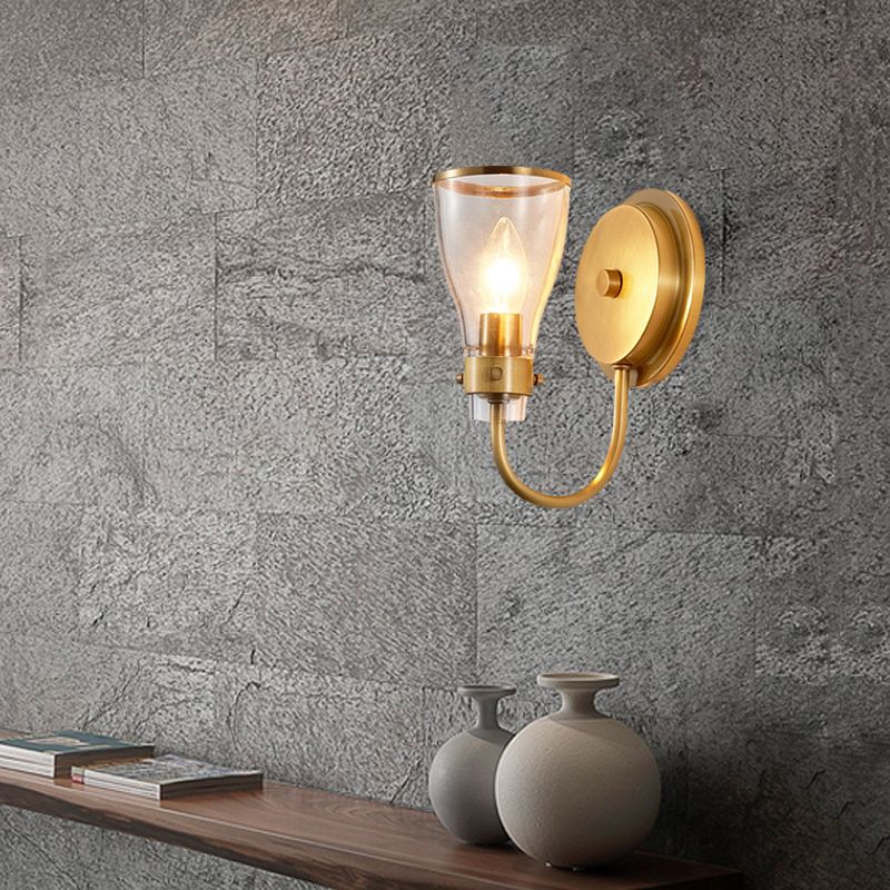 Éclairage mural de cloche vintage 1 application de lampe murale en verre clair clair clair en laiton pour l'intérieur