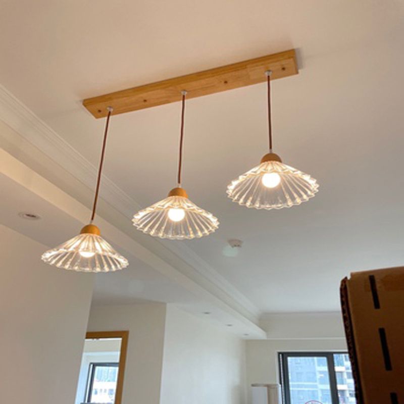 Modern beknopte kegel hanger licht houten hanglamp met 3 lichten met glazen schaduw