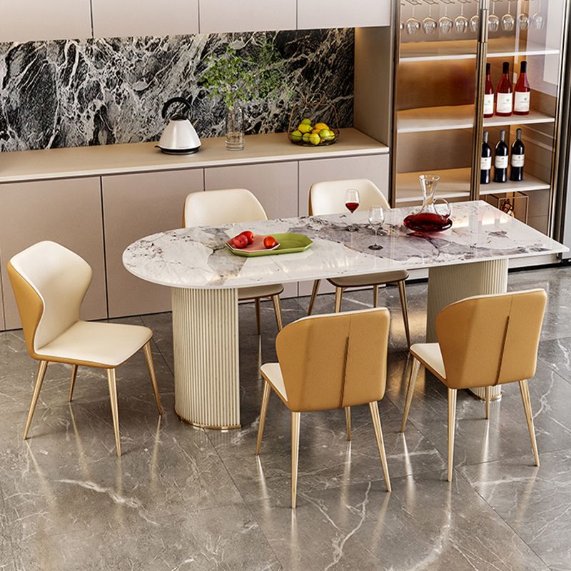 Luxury Free Form Dining Table Sintered Stone Home Fixed Double Base Table