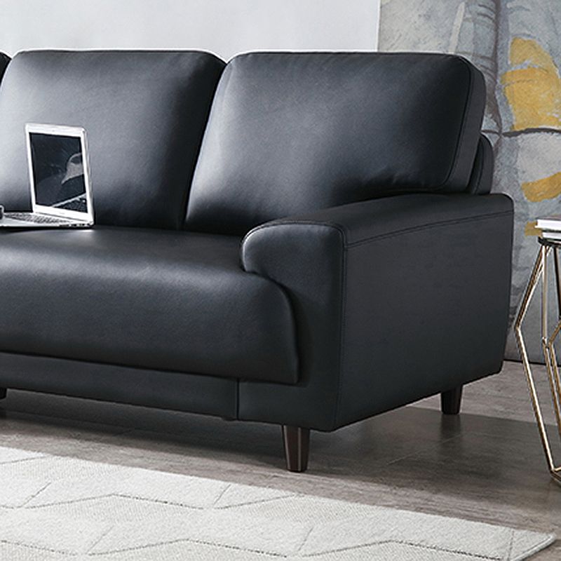 Contemporary Pillow Back Couch Leather Sofa with Solid Wood Legs