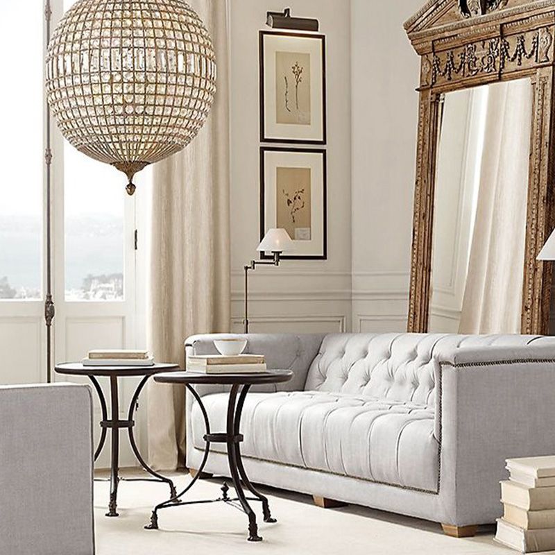 Brass Finish Globe Pendant Lighting Fixture Simple Style Crystal Chandelier for Bedroom