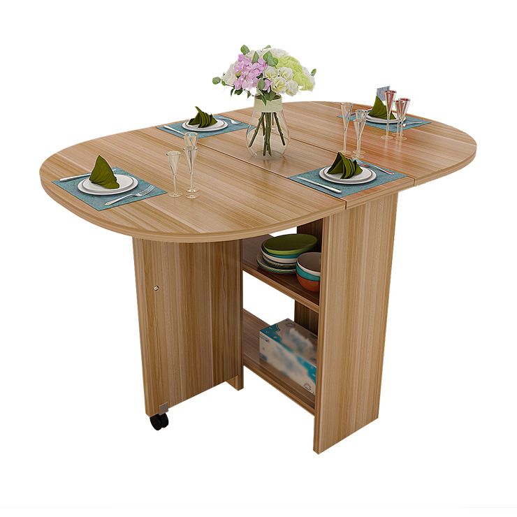 Solid Wood Mid-Century Modern Table Oval Solid Wood Top Table with Drop Leaf