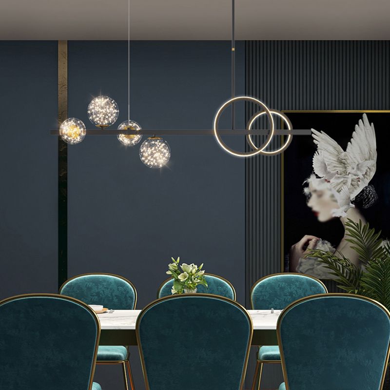 Nordic Modernes Esskronleuchter Lampe Runde Glasschatten LED Hängende Lampenvorrichtung