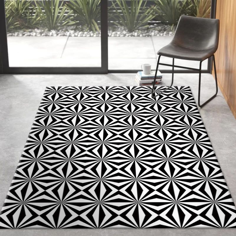 Black Modern Rug Polyester Circle Area Rug Non-Slip Backing Rug for Living Room