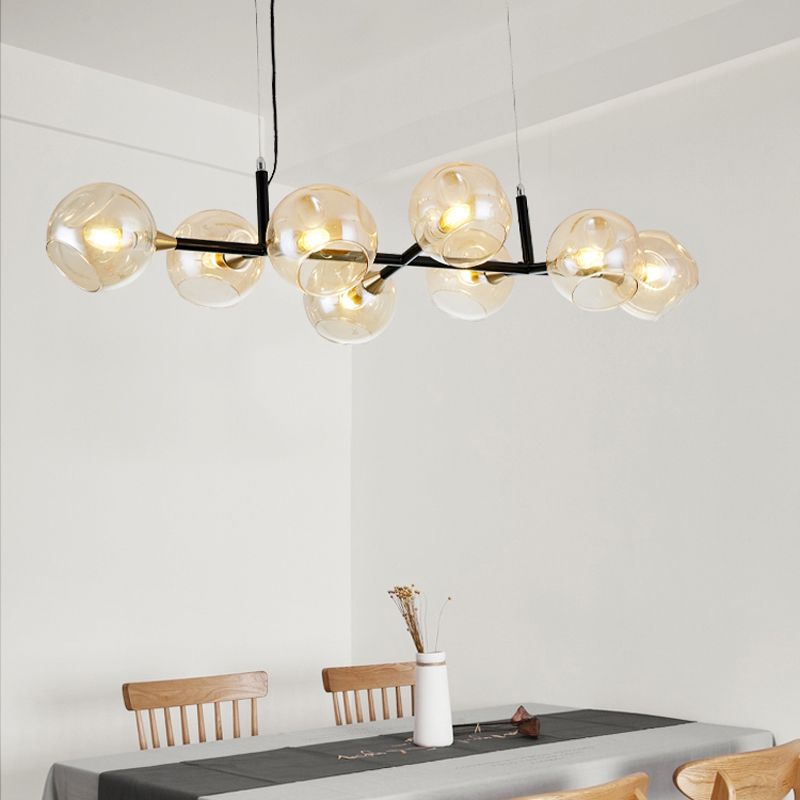 Glass Round Shape Chandelier Light Modern Style 8 Lights Chandelier Light Fixture in Gold