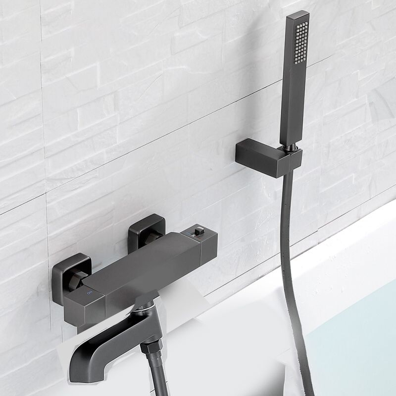 Black Tub Filler Wall-Mounted Brass Single Knob Handle Swivel Tub Filler with Handshower