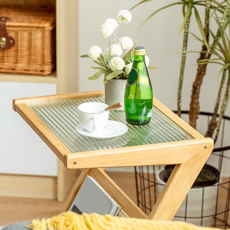 Cross Legs End Table Glass Top End Table  with Shelf 21.6 "Tall for Living Room