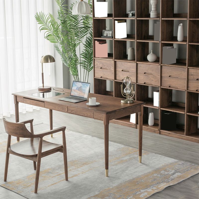Rectangular Shaped Office Laptop Table Wood Writing Desk in Brown