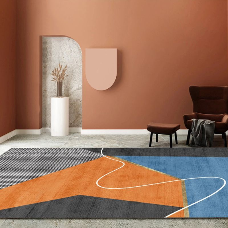 Geometric Area Rug Modern Contrast Panel Rug Polyester Stain Resistant Carpet for Living Room