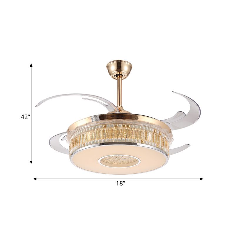 Gouden cirkelvormige hangventilator verlichting metalen led slaapkamer semi -spoelmontage plafondlicht met 4 heldere messen, 42 "breedte