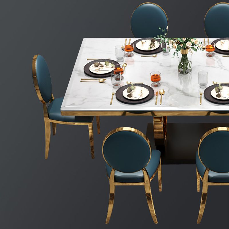 White Table Stone Top Traditional Luxury Rectangle Table with Stainless Steel Frame