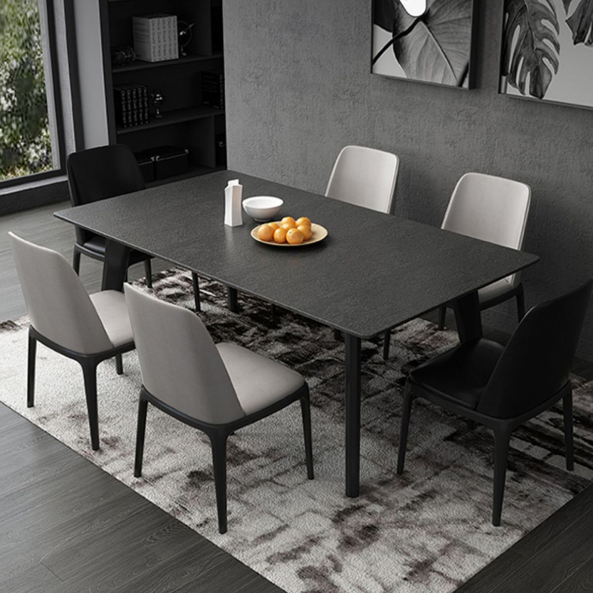 Stone Top Dining Table Rectangle Dining Table with 4 Solid Wood Legs