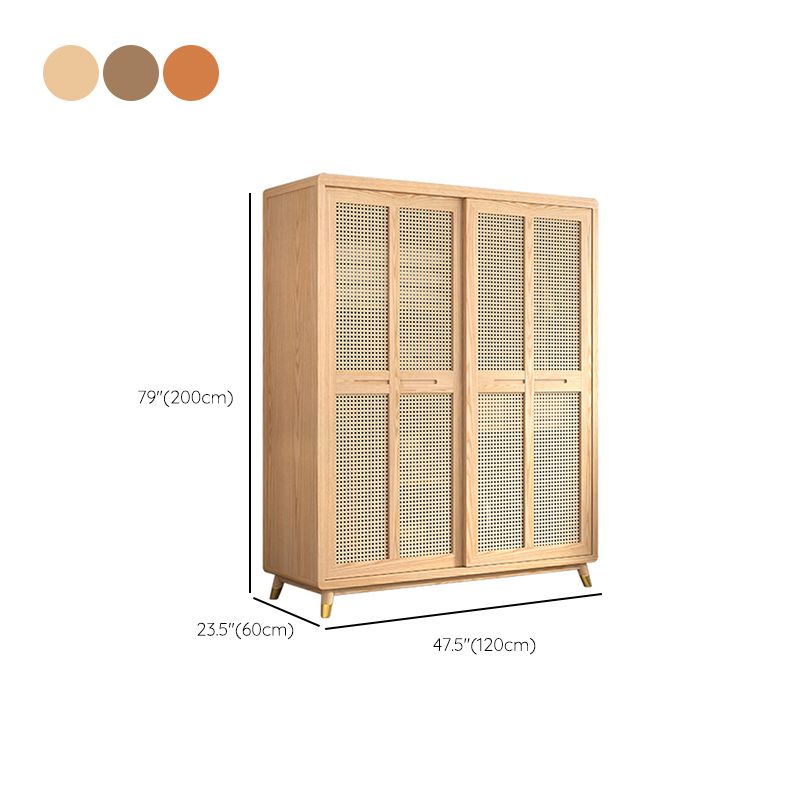 Modern Solid Wood Frame Wardrobe Freestanding Sliding Doors with Legs