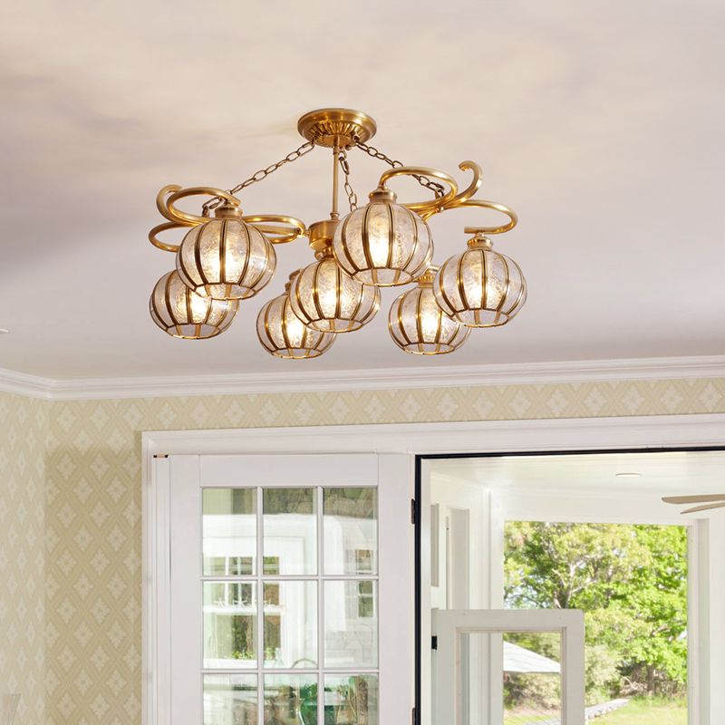 7 teste Globe semi -filo Light tradizionale tradizionale lampada montata in vetro glassata