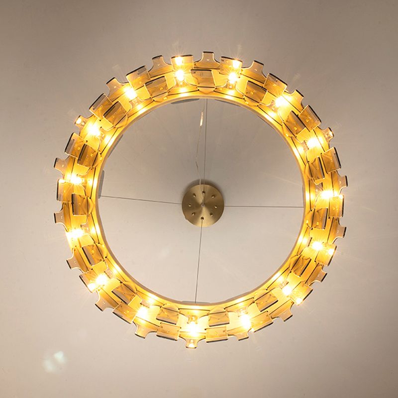 Gold Circular Pendant Lamp Modern Minimalist Smoked Glass Living Room Hanging Ceiling Light