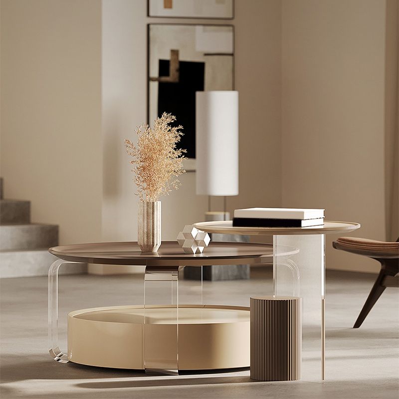 Contemporary Cocktail Table Round Storage Coffee Cocktail Table
