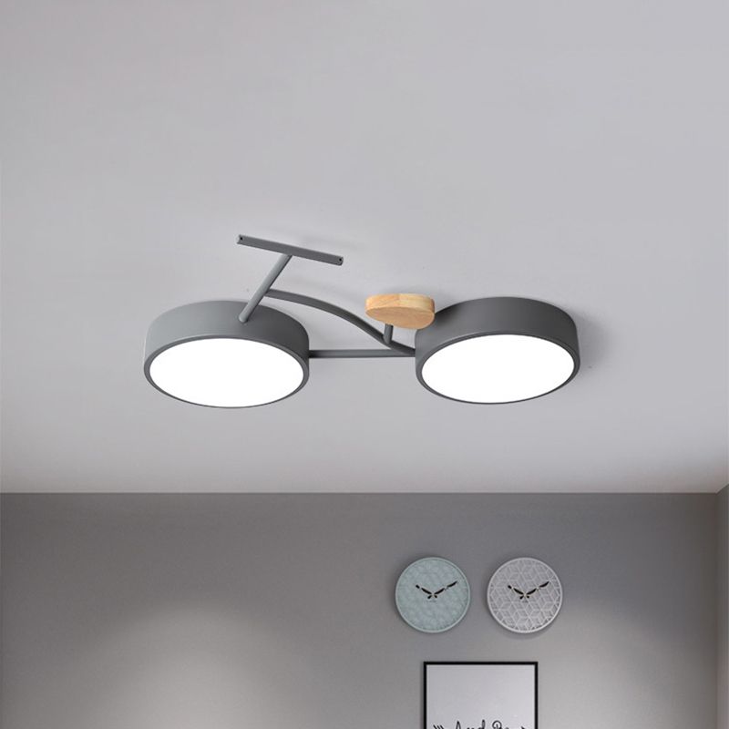 Bicycle Acrylic Ceiling Lamp Cartoon Grey/White/Green LED Semi Flush Mount Lighting in Warm/White Light for Kids Bedroom