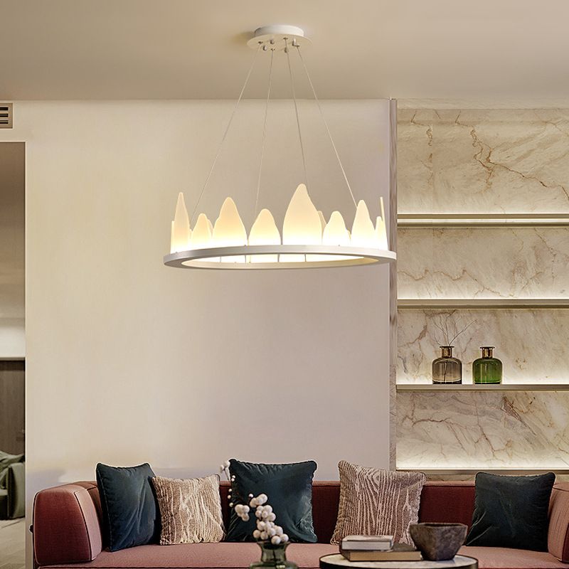 White Circular Chandelier Light Nordic Style LED Flaky Acrylic Hanging Lamp in Warm/White Light, 19.5"/23.5" Wide
