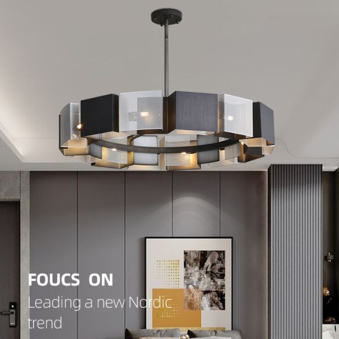 Living Room Pendant Light Kit Minimal Black Chandelier Lighting with Circle Metal Shade