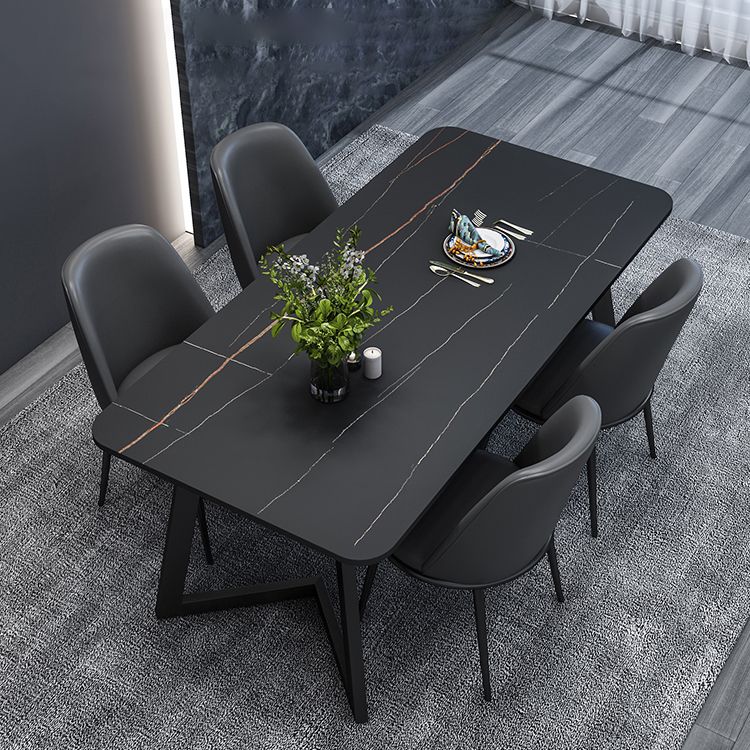 Modern Style Sintered Stone Dining Set with Rectangle Shape Table and Double Pedestal Base