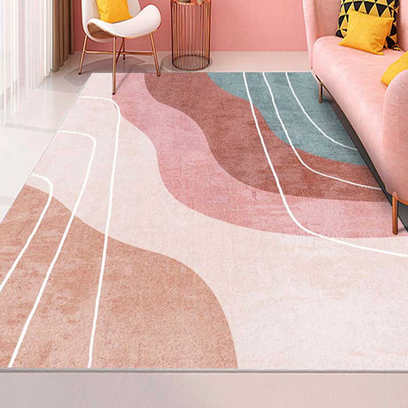 Pink Modern Rug Polyester Color Block Area Rug Non-Slip Backing Rug for Living Room