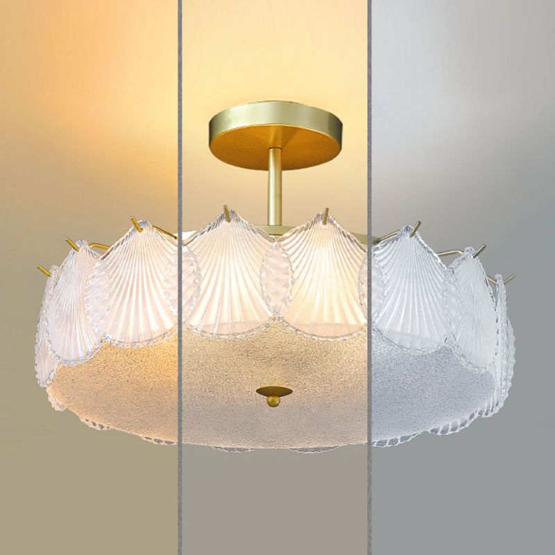 Modern Metal Flush Mount Shell Shape Ceiling Light with Glass Shade for Living Room