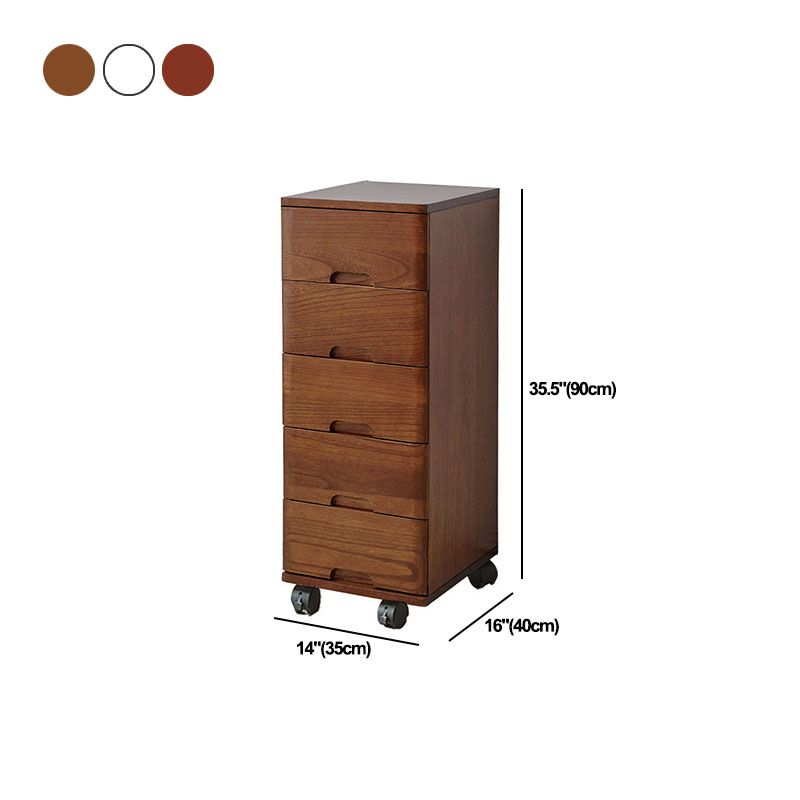 White and Brown Wooden Lingerie Chest Vertical Storage Chest Dresser with Wheels