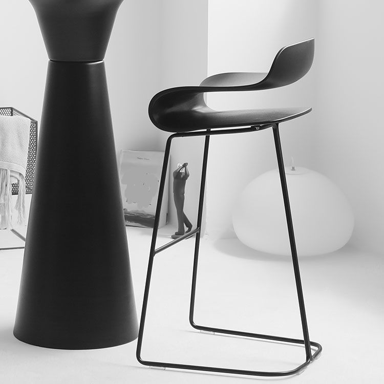 Contemporary Plastic Bar Stool Low Back Stool with Metal Base for Living Room