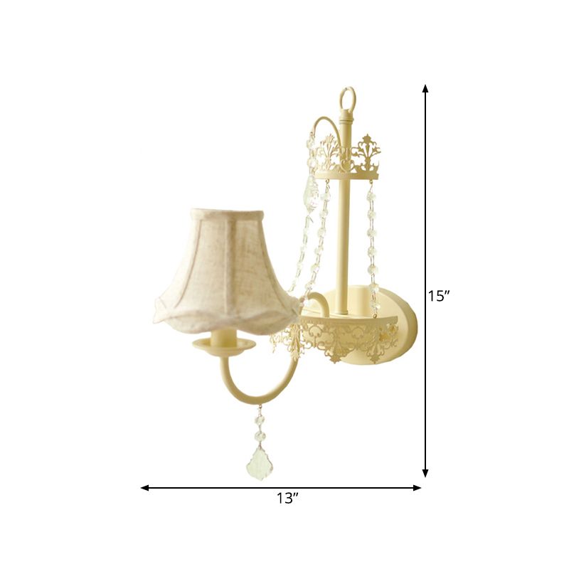 White 1 Light Wall Mount Light Vintage Crystal Strand Curved Arm Sconce Light with Shade/Shadeless