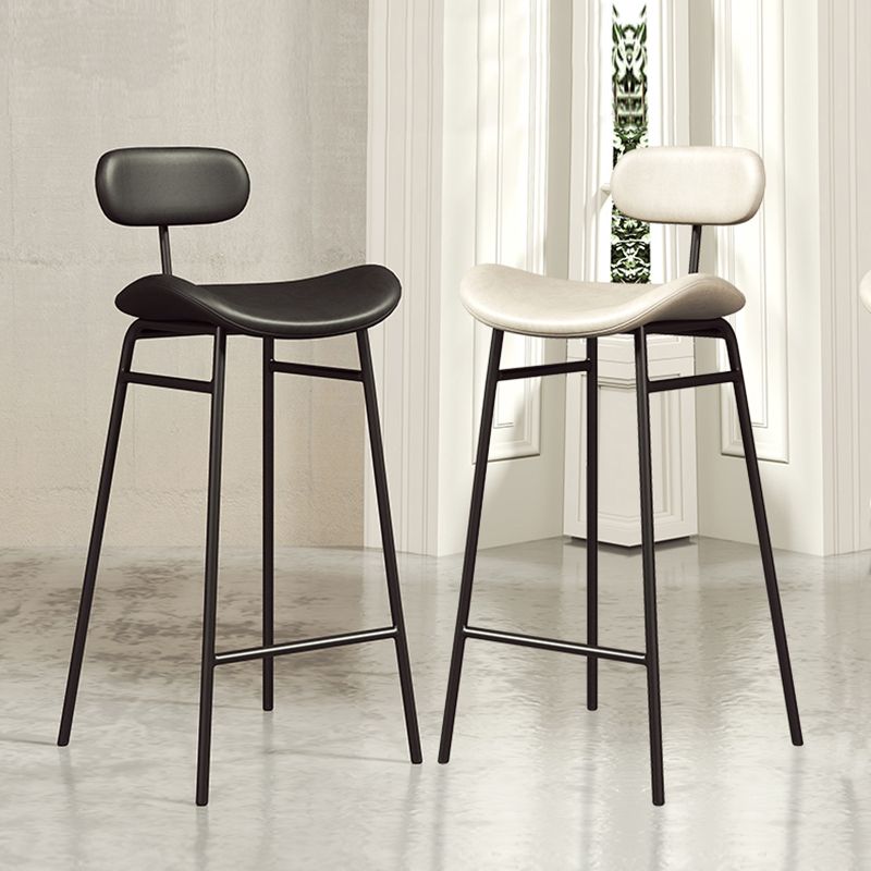 Faux Leather Bar Stools Scandinavian Low Back Armless Barstool with 4 Iron Legs