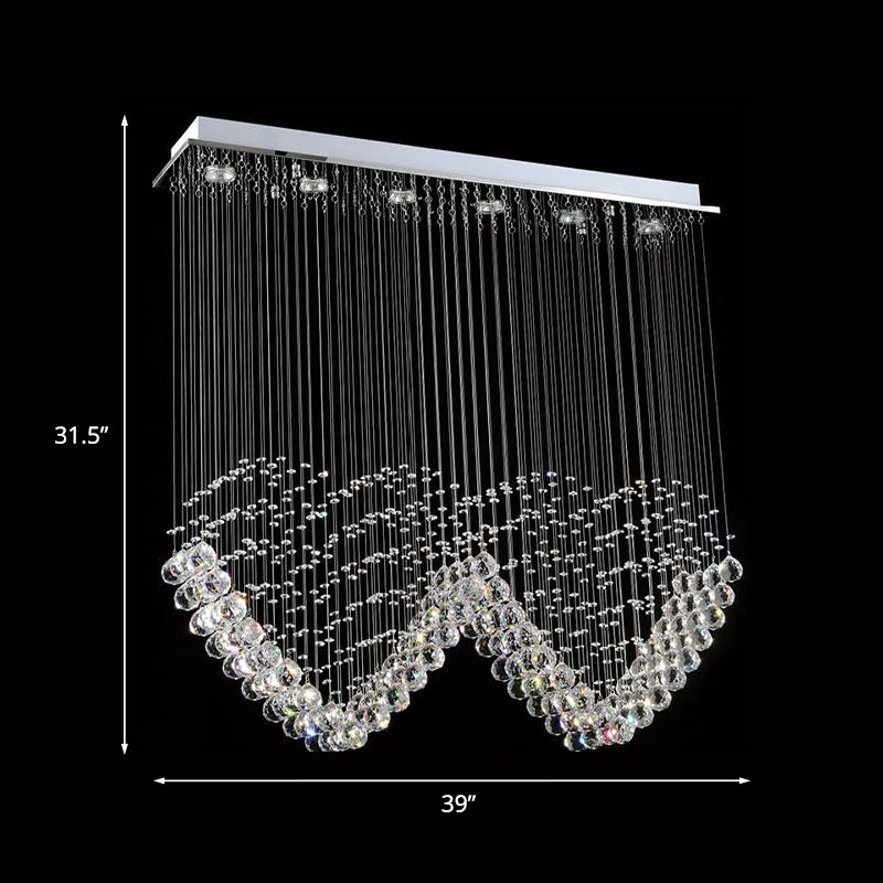 5 Lights Ceiling Mount Chandelier Modern Romantic Double Love Heart Draping Crystal Flush Mount in Satin Nickel