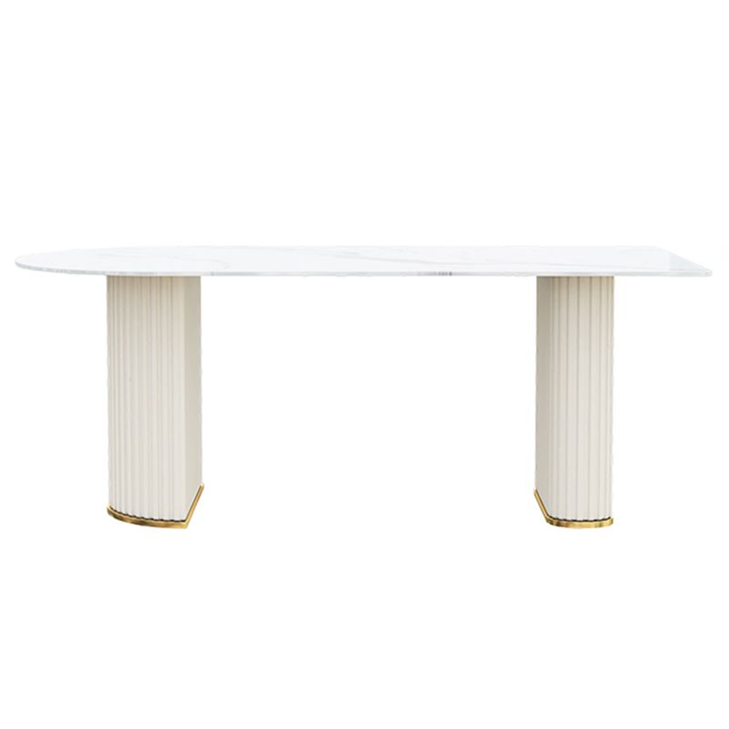 Free Form White Dining Table Sintered Stone Table Modern with Double Pedestal
