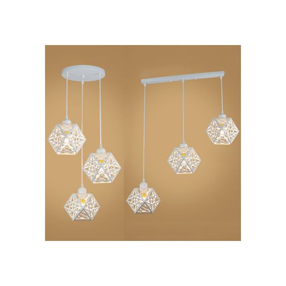 Loft Industrial Faceted Cage Anhängerlampe 3 Lichter Metallic Hanging Light mit einstellbarem Kabel in Weiß