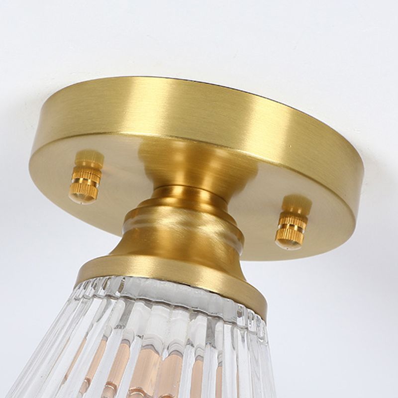 1-Light Modern Style Flush Mount Glass Ceiling Light in Gold for Aisle