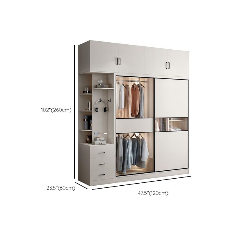 White Colour Wooden Wardrobe Cloth Rod Included Wardrobe Closet with Sliding Doors