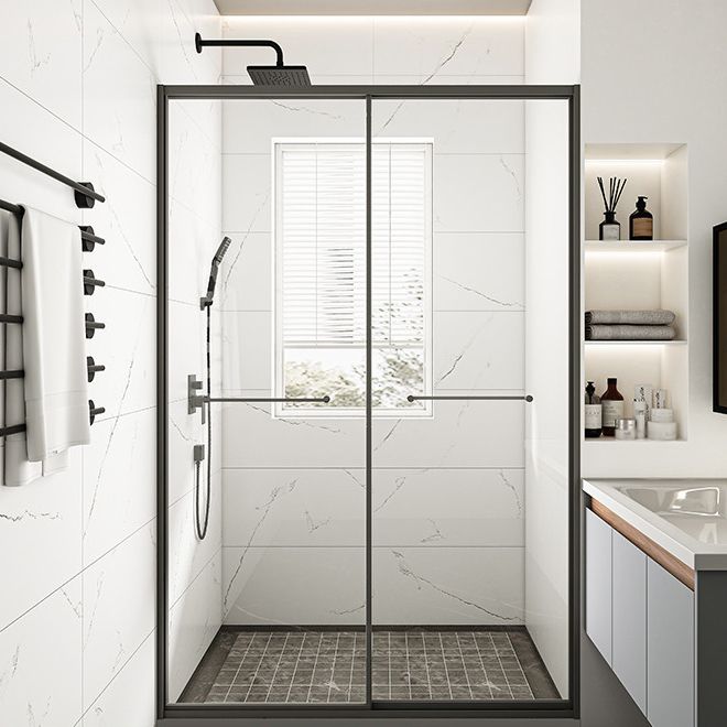 Framed Double Sliding Shower Bath Door Transparent Scratch Resistant Shower Bath Door