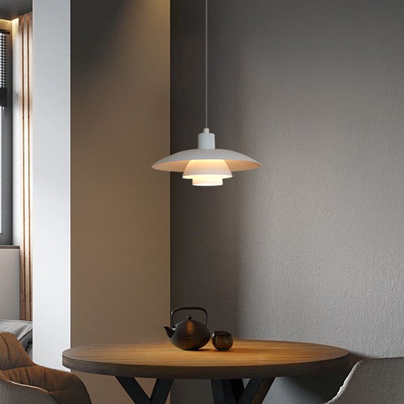 15 Inches Wide Nordic Style Simplicity Hanging Light Single Bulb UFO Shaped Creative Suspension Lamp in Pure White